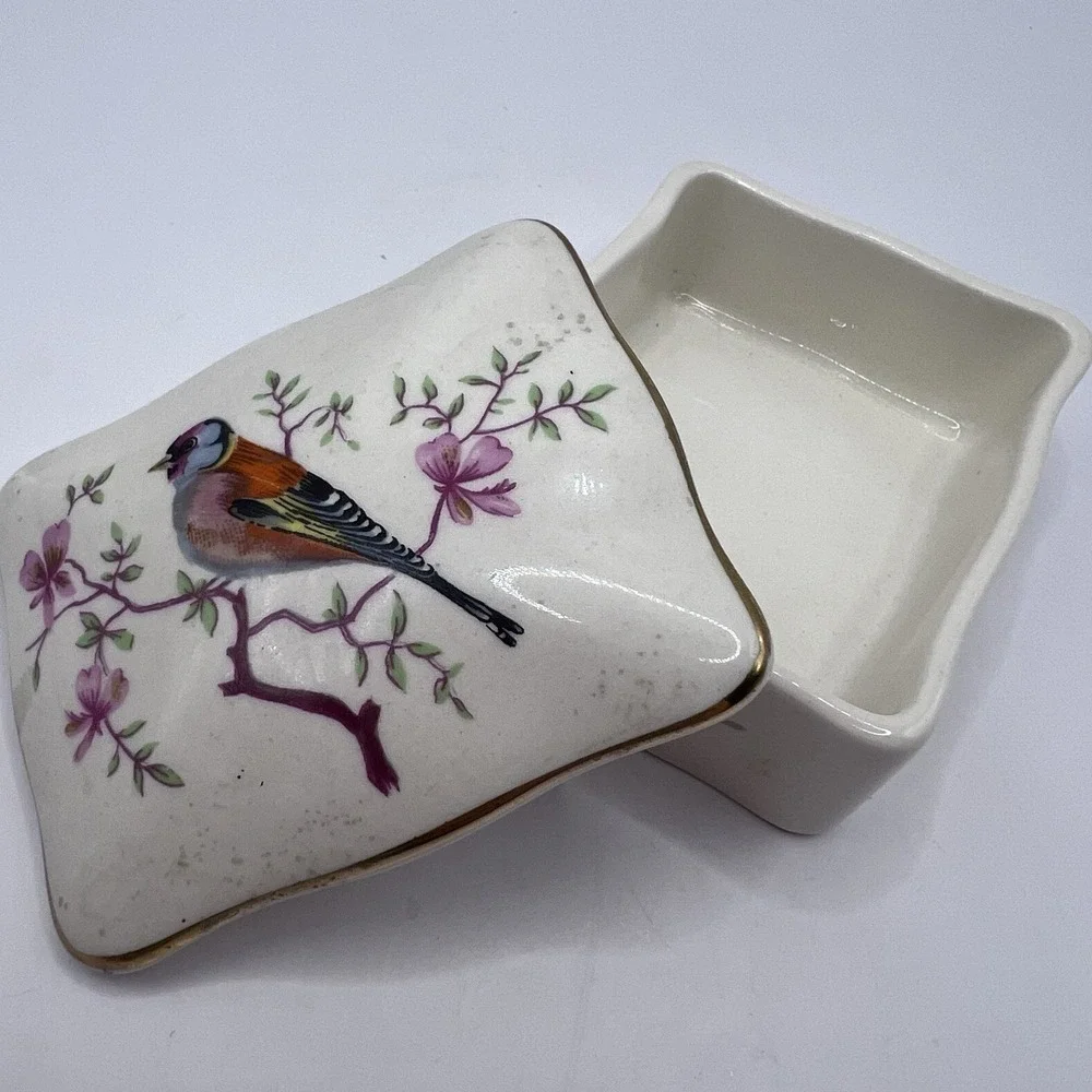 Vtg Bird Trinket Box PALISSY Royal Worcester Company England Hand Painted 3